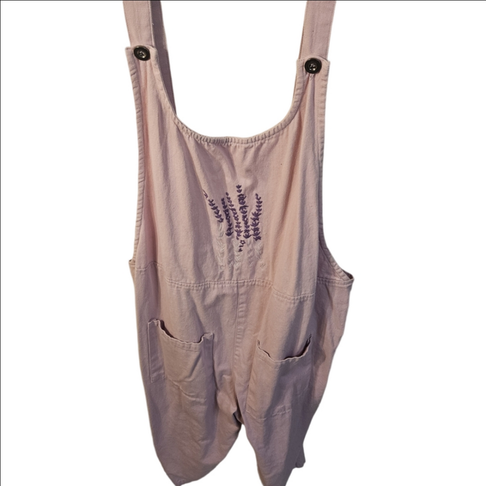 Pink Overalls with Purple Embroidery